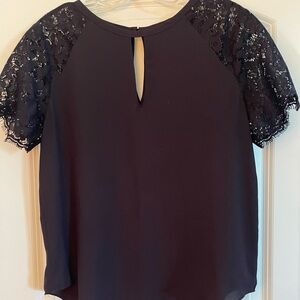 BUNDLE + SAVE! 3 for $25 on $10 items. Navy blouse with lace sleeves